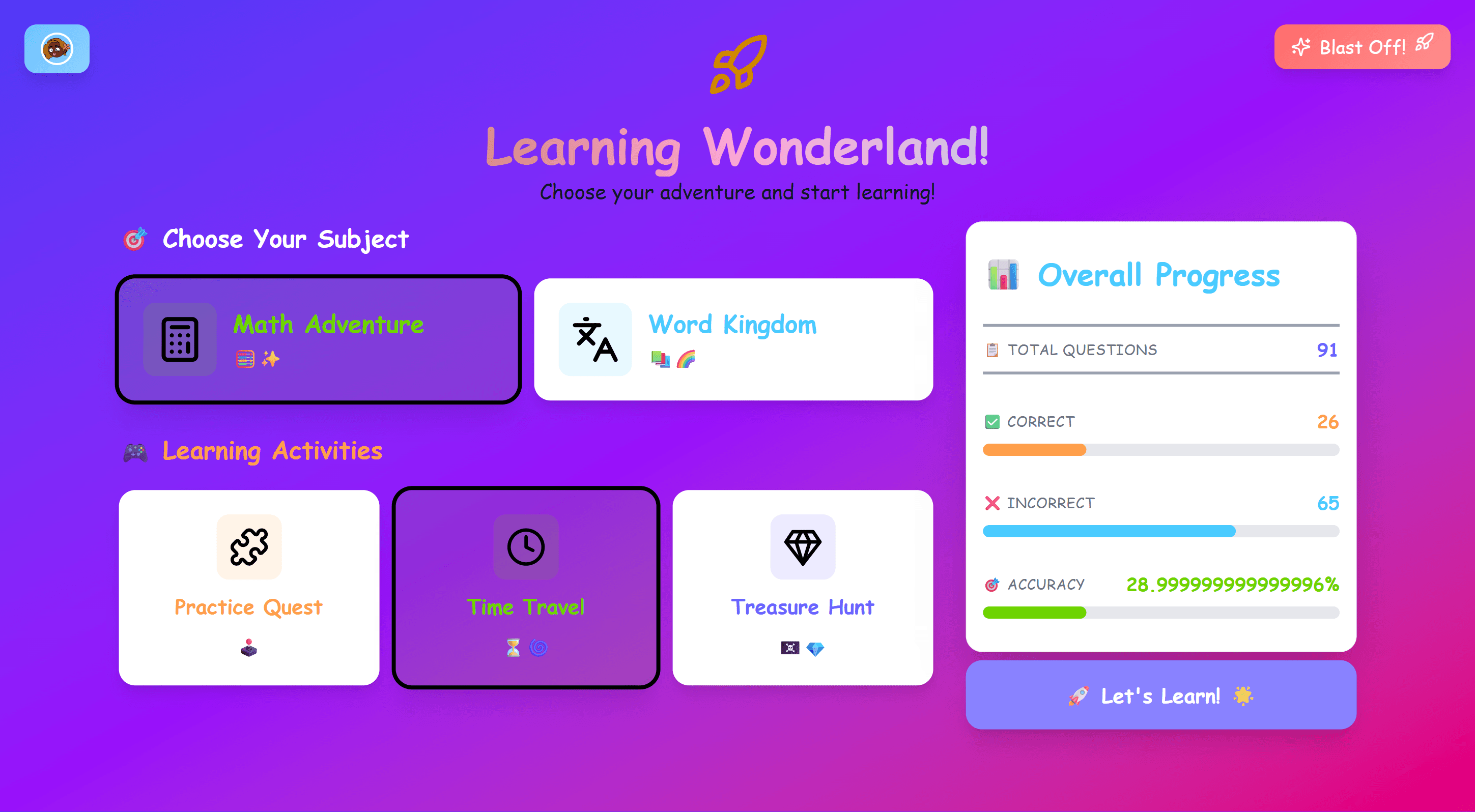 Choose Subject & Learning Mode