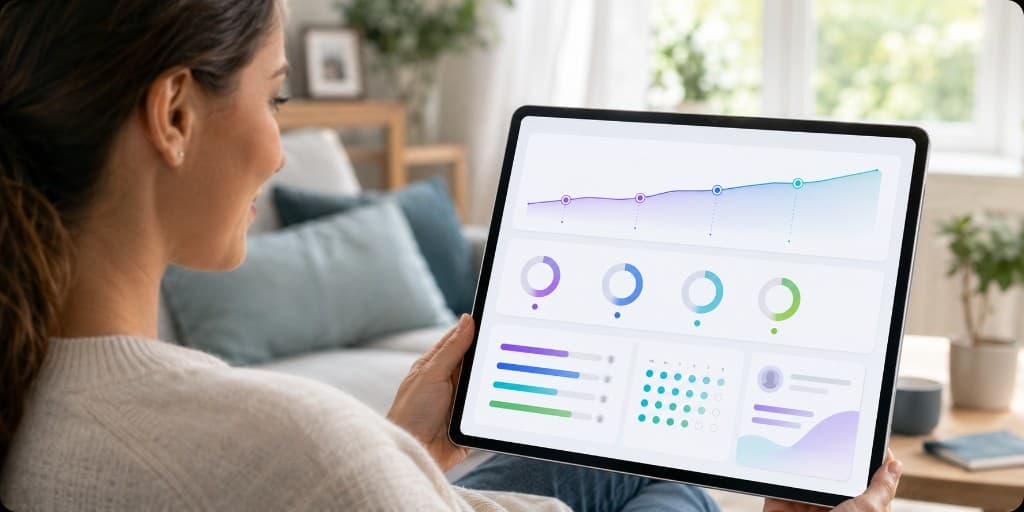 Parent reviewing a child’s progress charts on the GradeNext dashboard on a tablet