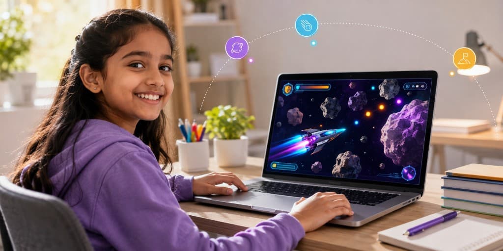 Space Explorer, an asteroid-dodging Python game built by a 10-year-old GradeNext coding student